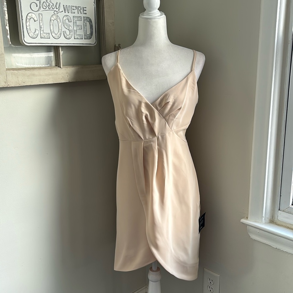 Lulus Asymmetrical Wrap Top Bottom Midi Dress Cream NWT